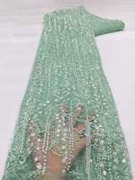 Tissu en dentelle brodée de sequins perlés 100% polyester pour robes de mariée et tenues de soirée, style élégant et luxueux