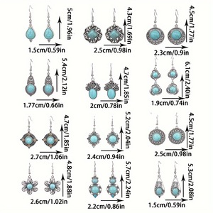 Nuevo Juego de 3 Piezas de Aretes Turquesa, Estilo Étnico, Temperamento del Oeste Asiático, Aretes Personalizados - Product Image 3