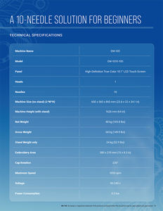 Máquina de Bordar Doméstica <span class=keywords><strong>Ricoma</strong></span> de 10 Agujas, Modelo EM-1010, Pantalla Táctil LCD de 10 Pulgadas, <span class=keywords><strong>Precio</strong></span> con Servicio Postventa de Ingenieros - Product Image 5