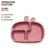 Ensemble de vaisselle en silicone écologique pour enfants, assiette à compartiments avec ventouse, bol pour bébé lavable, motif lapin mignon