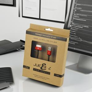 Boîte d'expédition pliable personnalisée Crown Win, boîte en kraft à rabat avec fenêtre transparente, crochet adhésif pour écouteurs électroniques, câble USB - Product Image 1