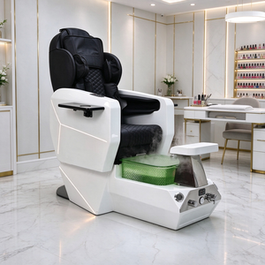 Sillón de Pedicura Eléctrico Reclinable de Lujo en Color Blanco con Bañera de Vidrio Verde, Luz LED para el Cuidado de las Uñas - Product Image 3