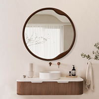 Miroir mural en bois massif vintage irrégulier ondulé avec cadre en bois, finition noyer, miroir décoratif pour salle de bain