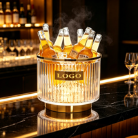 Nuovo Secchiello per Ghiaccio LED di Lusso Personalizzato per Bar e Club VIP, in Acrilico Scanalato con Bordo Dorato Illuminato, per Più Bottiglie di Champagne