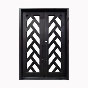 Pintu gerbang besi foto besi Modern desain pintu tunggal eksterior rumah hitam ganda gaya Perancis katalog pintu besi - Product Image 5