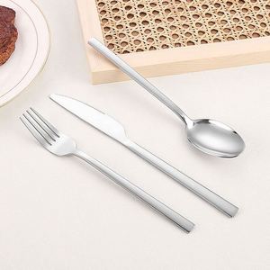 Vajilla Moderna al por Mayor para Hotel, Juego de Cubiertos de Metal Plateado y Dorado, Cuchillo, Tenedor y Cuchara, Juego de Cubiertos de Acero Inoxidable con Mango Cuadrado - Product Image 3