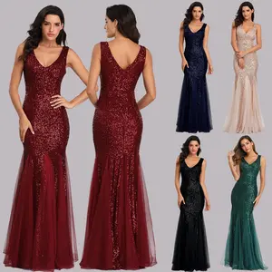 Vestidos largos de fiesta con lentejuelas para mujer, novedad de 2022, Sexy, escote en V, elegante