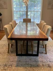 Fırınlanmış ceviz Slab ithal ekvador canlı kenar masa üstü yemek odası mobilyası yemek masası katı ahşap stokta hazır stokta - Product Image 6