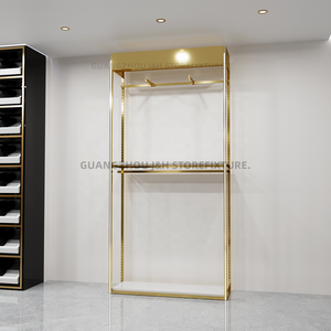 Présentoir pour magasin de vêtements Fashion Man Logo personnalisé <span class=keywords><strong>Design</strong></span> Métal Doré Étagères à suspendre pour vêtements Stand - Product Image 5