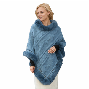 Châle en fausse fourrure florale pour femme, chaud, à manches chauve-souris, en fourrure de lapin artificielle, pour Noël et le Nouvel An - Product Image 4
