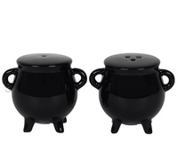 Parfait pour une décoration de table d'Halloween, ensemble de cruches en céramique, ensemble de sel et de poivre, ensemble de pots à épices en forme de chaudron noir, lot de 2
