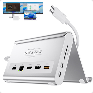 PULWTOP MacBook Docking Station จอภาพคู่ 4K60Hz พร้อม 2 HDMI, อีเธอร์เน็ต, USB-A/C 10Gbps, สำหรับ MacBook Pro/Air M4/M5 - สีเงิน - Product Image 1