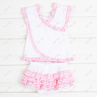 Vêtements pour enfants à la mode, vente en gros, coton tissé, volants, ensemble de couture et de bloomers pour bébés filles, broderie, ensemble de vêtements pour filles en bas âge