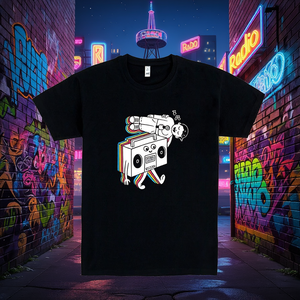 T-shirt Radio Funkalicious Nera con grafica di design, abbigliamento casual unisex - Product Image 3