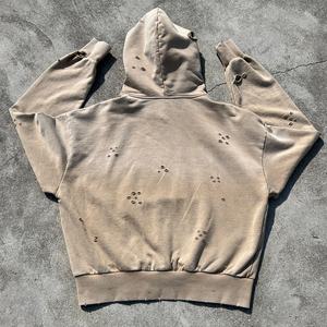 Sudadera con capucha personalizada con efecto desgastado, estilo streetwear, hombros caídos, lavado ácido, corte holgado, para hombre, de algodón grueso. - Product Image 2