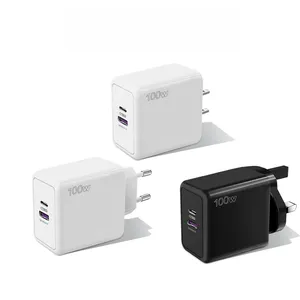 100W mobile phone charger PD flat plug European, American and British regulation super fast multi-port power adapter type-c