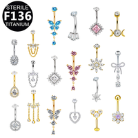Vente en gros de bijoux de piercing pour le ventre en titane stérile ASTM F136 de calibre 14, anneaux de nombril G23, piercings corporels de luxe avec CZ