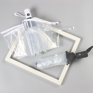 <span class=keywords><strong>Parapluie</strong></span> transparent entièrement automatique à ouverture/fermeture, imprimé du logo, publicitaire, pliable en trois, tendance, style urbain, frais et moderne, en stock - Product Image 3