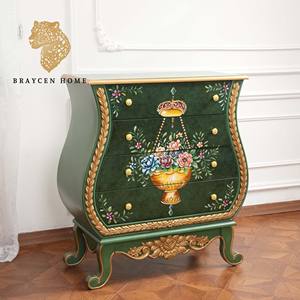 Mueble Antiguo Chino, Gabinete de Madera Maciza Pintado a Mano, Armario de Entrada para Sala de Estar, Gabinete de Almacenamiento para el Hogar con 4 Cajones - Product Image 1