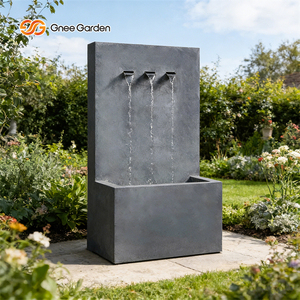 Gnee Garden Modern Rectangle Aluminum Outdoor <b>Waterfall</b> Fountain Weather Resistant Floor Mount Black Powder Coated Garden Decor - Product Image 3