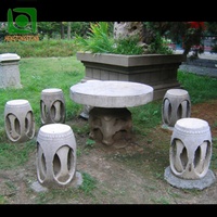 Table décorative en pierre et chaises évidées Sculpture Granit Garden Products