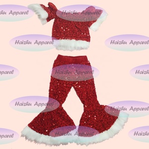 Conjunto de 4 Piezas para Niños, Estilo Europeo-Americano, Navidad, Terciopelo con Lentejuelas Bordadas en 3D, Pantalones de Campana Rojos para Bebés - Product Image 1