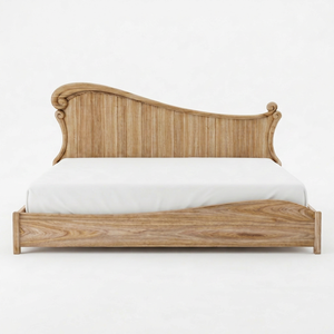 Traditional Solid Wood <b>Platform</b> <b>Bed</b> Natural Finish Wooden <b>Bed</b> <b>Frame</b> with Curved Headboard for Bedroom Furniture Home Hotel - Product Image 1