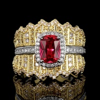 Cincin Kristal Ruby Biru Dua Warna 2 in 1 yang Dapat Dilepas, Set Cincin CZ Potongan Cushion, Cincin Tumpuk yang Dapat Disesuaikan, Cincin Pernikahan Pengantin Wanita