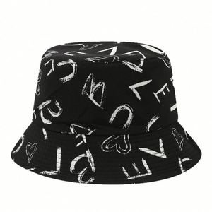Nouveau Chapeau Bob Tendance Imprimé Lettres Graffiti Réversible Anti-UV Printemps-Été pour Extérieur et Pêche - Product Image 4