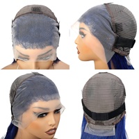 Produk Kecantikan Wig Rambut Asli Biru Lurus 13x4 13x6 Transparan HD Lace Front Tanpa Lem Pre-Plucked untuk Cosplay