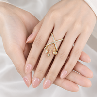 Bague délicate en cuivre plaqué or 18 carats avec zircon, motif cercle et breloques goutte d'eau, pour femme, idéale pour mariage