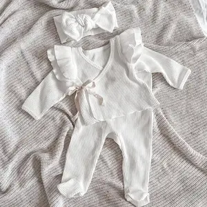 CHEER Newborn Jumper Baby Girls Cloth Layette Pants Set Clothing Ruffles Infant Long Sleeve Romper Kids Pajama Set With Headband