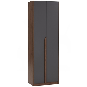 Modern Walnut Black MANDO 2 Door Wardrobe Slim Industrial Bedroom Closet for Compact Living and Apartment <b>Clothes</b> <b>Storage</b> - Product Image 1