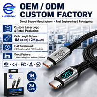 Fabricant OEM/ODM, câble USB 2.0 Type C PD120W avec écran numérique, logo personnalisé pour une charge rapide des téléphones mobiles