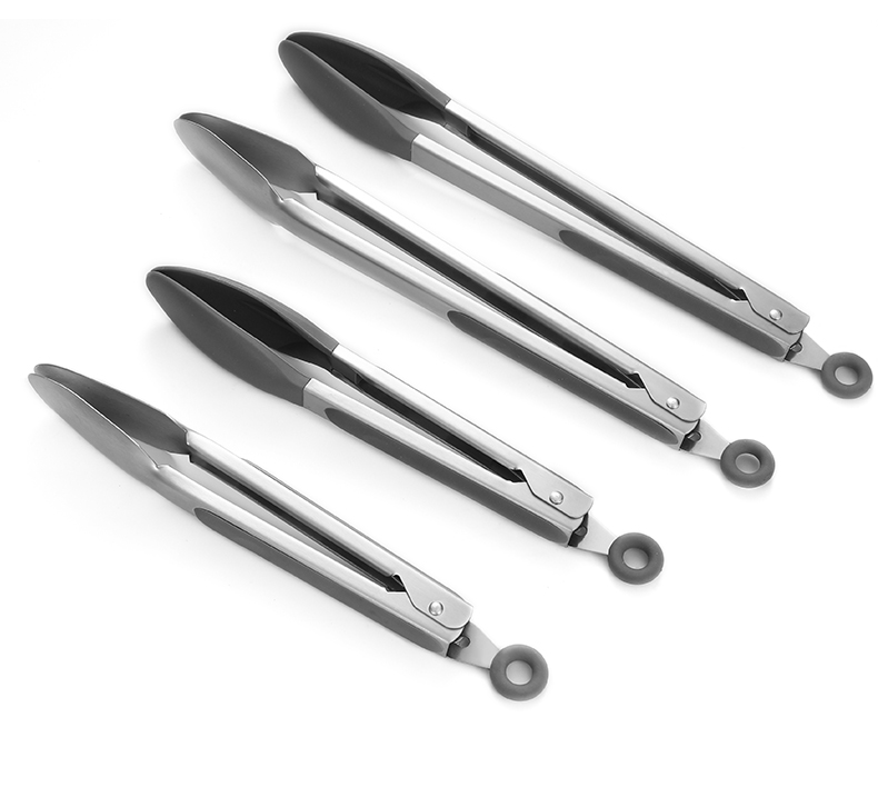 10"&12" inch stainless steel kitchen tong non slip grip tong set bbq cooking grill locking silicone food tong