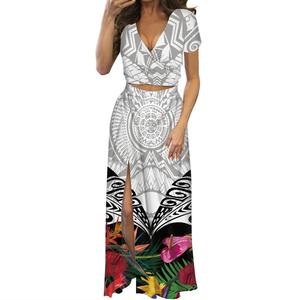 Robe polynésienne Kosrae avec fente Style vague Tribal col en <span class=keywords><strong>V</strong></span> profond robes de soirée fendu Sexy 2 pièces tenues robe jupe ensemble <span class=keywords><strong>POD</strong></span> - Product Image 2