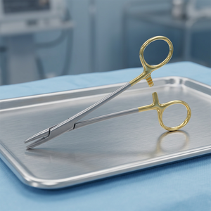 Porte-aiguilles Olsen Hegar 4,5 pouces, instrument chirurgical médical manuel, inserts en carbure de tungstène, acier inoxydable - Product Image 2