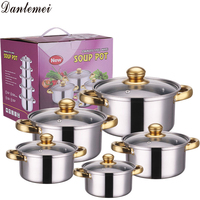 Vente chaude 10PCS Ensemble de casseroles en acier inoxydable Ensembles de batterie de cuisine de luxe multicolores avec couvercle en verre