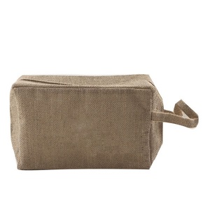 Cosmetic Zipper Wholesale, Customize Rectangular Natural Linen <b>Toiletry</b> <b>Bag</b> for Women Eco Friendly Calico Linen Makeup <b>Bags</b> - Product Image 1