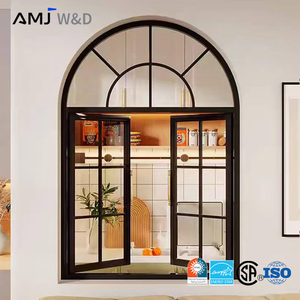 Ventana Abatible para Patio Exterior, Pintura de Fluorocarbono, Marco de Aluminio, Doble Vidrio Templado, Ventana de Doble Hoja con Arco - Product Image 1