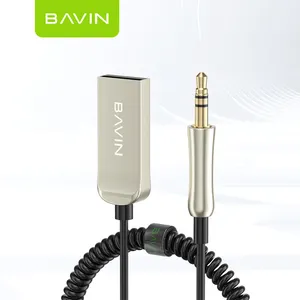 Bavin-07 Bt 5.0 Automatische Verbinding Veerdraad Aluminium Legering Usb Audio Vide Aux Adapter Kabel Voor Alle Draadloze Apparaten
