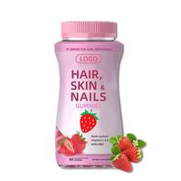 Permen Kunyah Rambut Kulit Kuku Biotin Vitamin C E Rasa Stroberi Dukungan Kecantikan & Kesehatan Non GMO 60 pcs Grosir OEM Label Pribadi