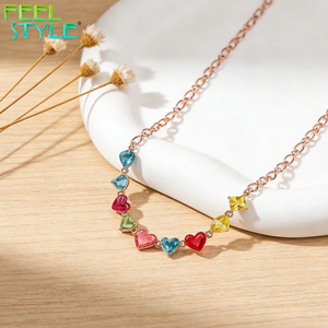 Collar de Clavícula con Cuentas de Zirconia en Forma de Corazón, Color Fresco, Chapado en Oro Grueso PVD, Temática de Amor, Personalizado, Acero Inoxidable 316 - Product Image 4