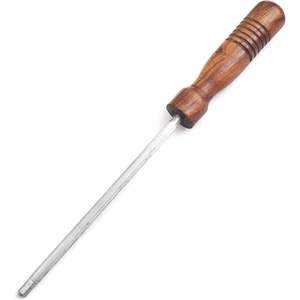 High Quality 12" Vintage Style Rose Wood Handle Steel Knife Honing and <b>Sharpening</b> Rod Super Fine Grit Kitchen Tool - Product Image 5