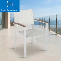 Chaise de salle à manger d'extérieur commerciale pour patio, restaurant, jardin, avec cadre en aluminium blanc, empilable, en stock