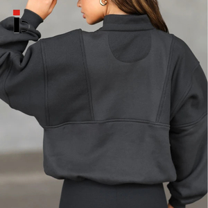 <span class=keywords><strong>Sweat</strong></span>-shirt de sport pour <span class=keywords><strong>femme</strong></span> en coton respirant anti-boulochage, à manches longues, en polaire chaude, avec demi-zip et coupe courte, pour l'automne - Product Image 2