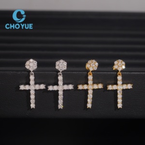 Wholesale High Quality cross <b>Fine</b> Jewelry 925 Sterling Silver VVS Moissanite Classic Simple <b>Earrings</b> - Product Image 6