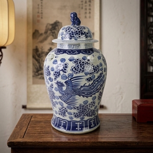 RUXI Vaso Antico in Ceramica di Jingdezhen Smaltata e Dipinta a Mano, Porcellana Blu e Bianca, Vaso Cinese Retrò con Fenice, Decorazione per la Casa - Product Image 5
