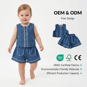 Conjunto de 2 piezas de ropa de verano para niñas con logotipo personalizado, conjunto de ropa vaquera para niñas bebés sin mangas para niños - Product Image 1
