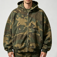Sweat à capuche zippé camouflage personnalisé pour homme, effet délavé et vieilli, imprimé DTG, en coton, style veste zippée, Hoodie Hombre